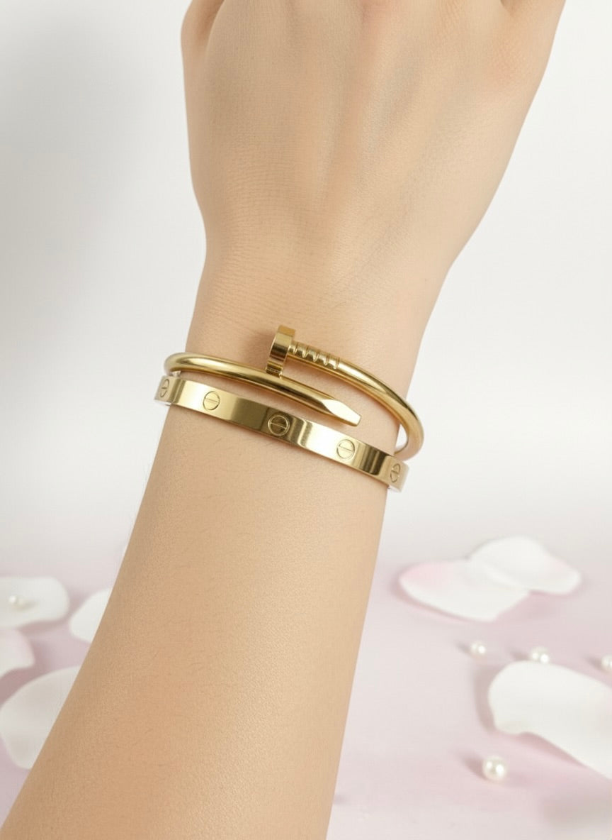 Elegant Gold-Plated Bangle Bracelet Duo