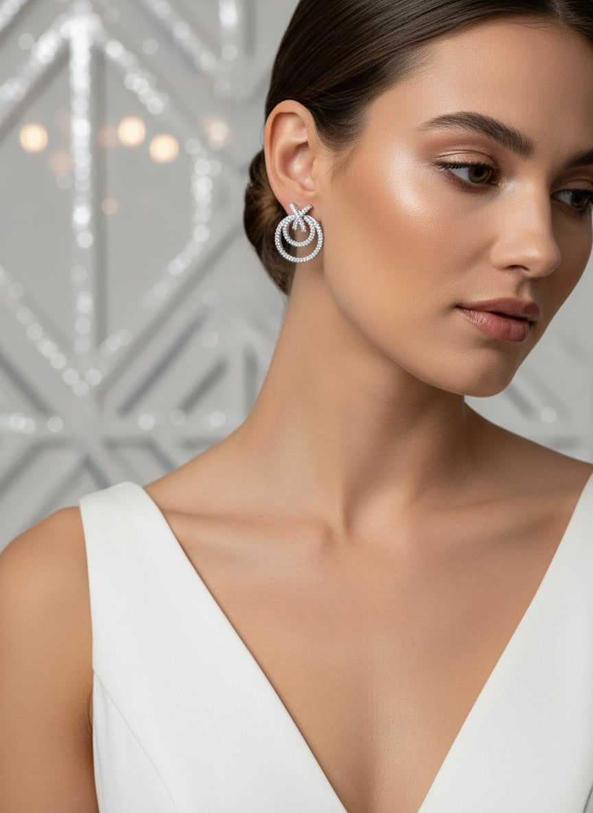 Double Circle Stud Earrings with Cubic Zirconia