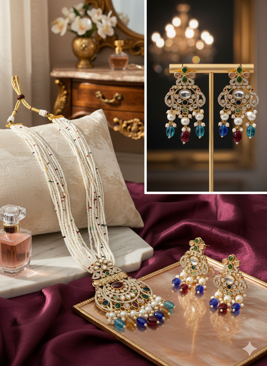 Royal Multicolor Kundan Pearl Necklace Set