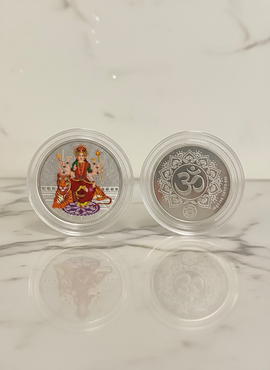 Maa Durga Colour Silver Coin – 10g Pure 999 Silver