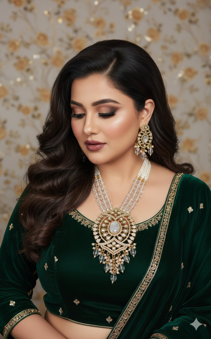 White Crystal Kundan Pearl Necklace Set