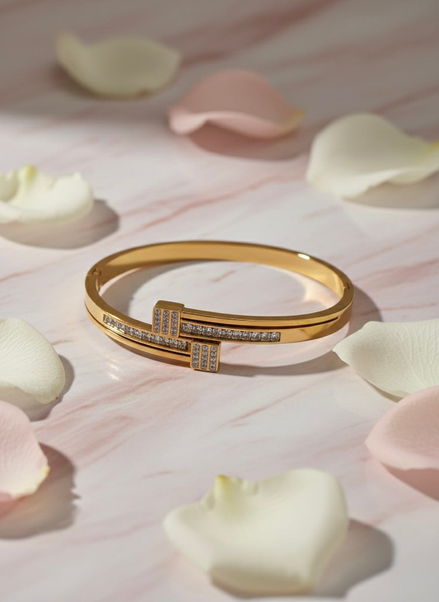 Gold Plated Double Bar Crystal Bangle Bracelet