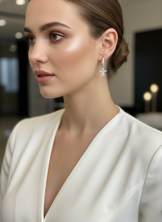 Angel Hoop Earrings with Cubic Zirconia
