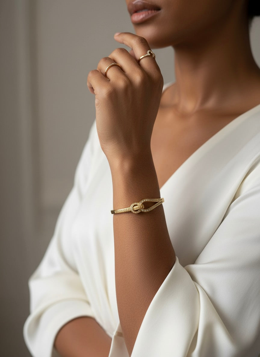 Gold-Plated Knot Design Bangle Bracelet