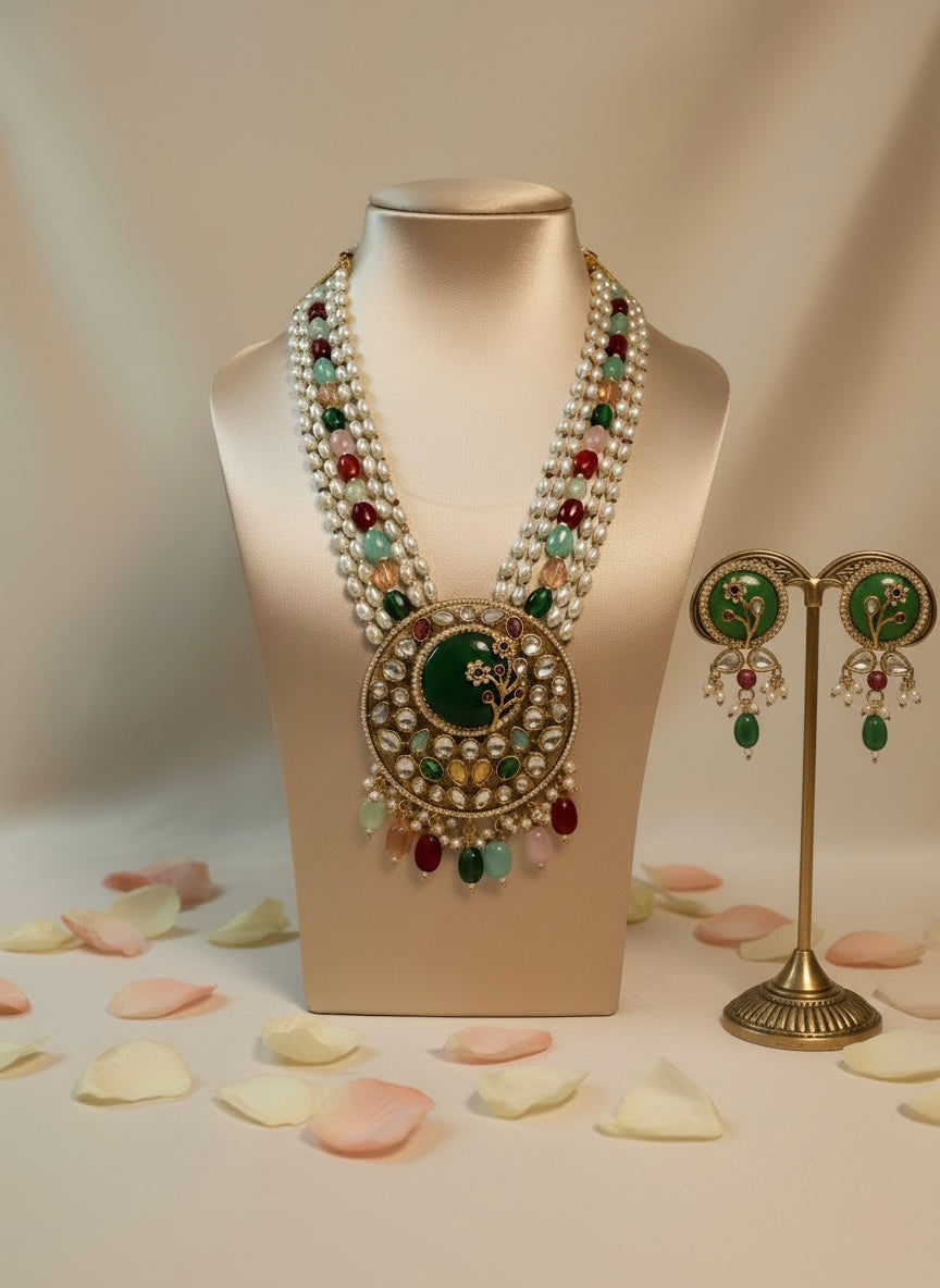 Multicolour Pearl & Kundan Royal Heritage Jewellery Set