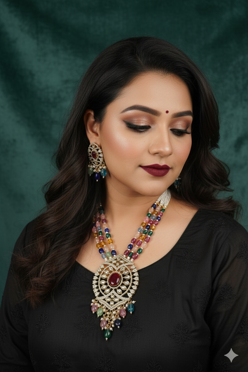 Multicolor Kundan Pearl Necklace Set
