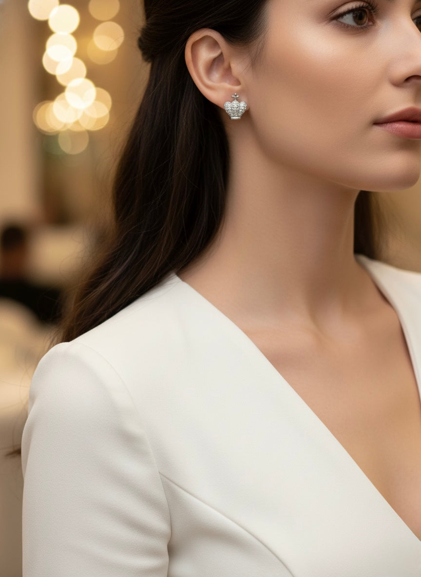 Crown Stud Earrings with Cubic Zirconia
