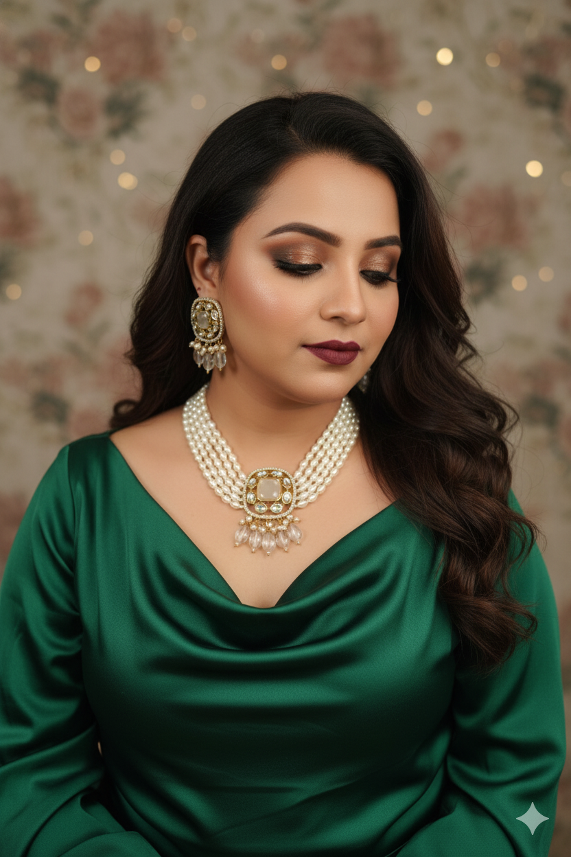Ivory Kundan Pearl Choker Necklace Set