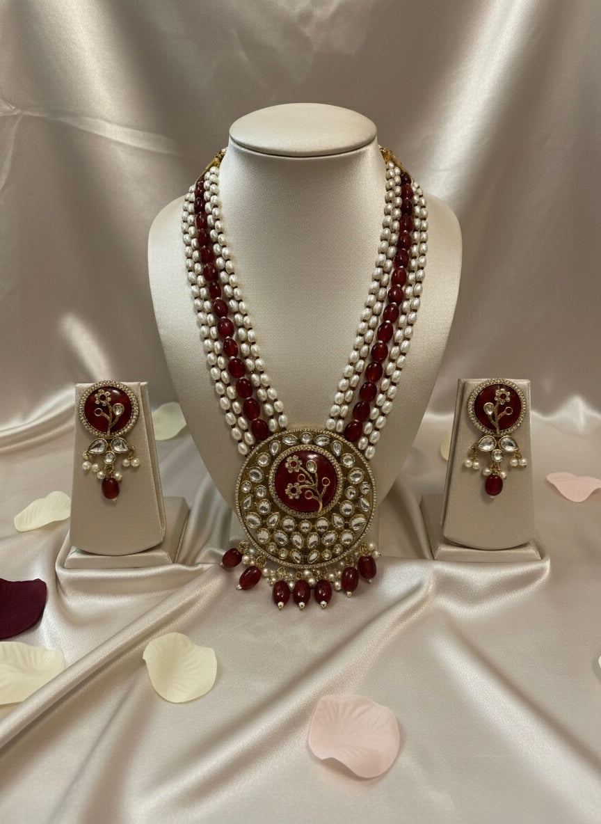 Royal Red Pearl & Kundan Bridal Jewellery Set