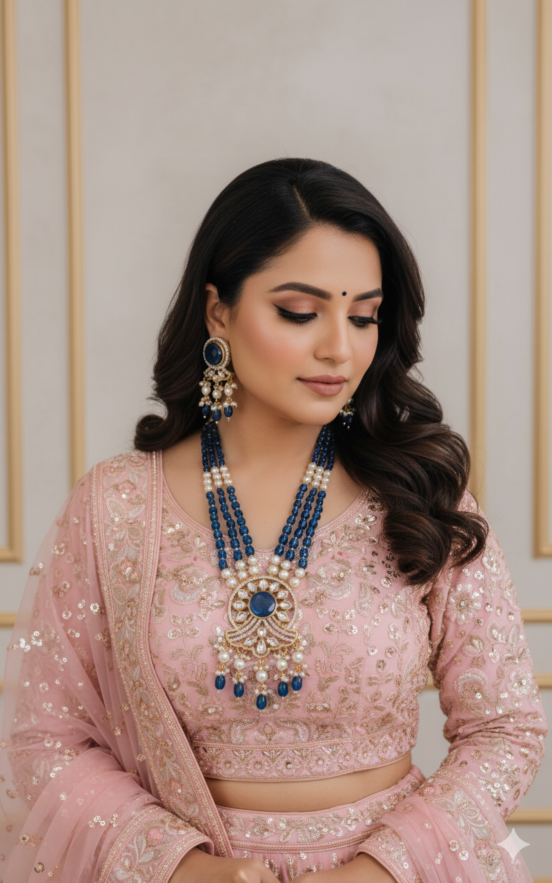 Royal Blue Kundan Pearl Necklace Set