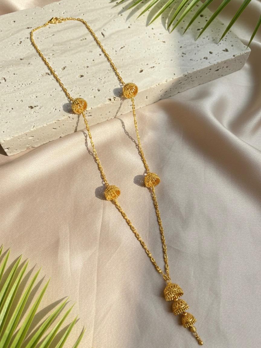 006 Gold Tone Long Mala Necklace | Elegant Beaded Design