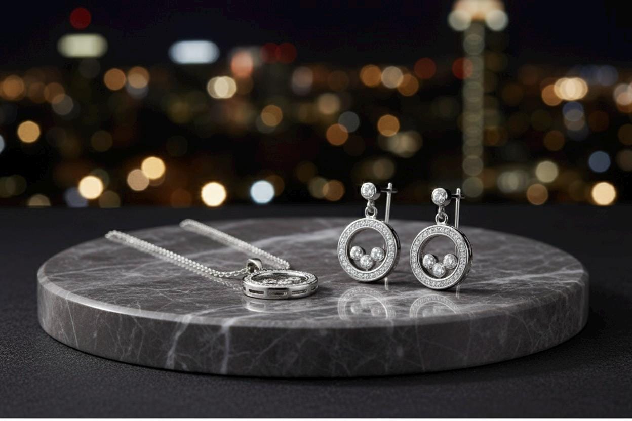 Handmade 925 Sterling Silver Necklace & Earrings Set with Cubic Zirconia