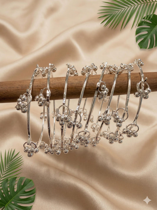 Silver Tone Kashmiri Bangles Set of 8 | Elegant Lightweight Design | Multiple Sizes Available