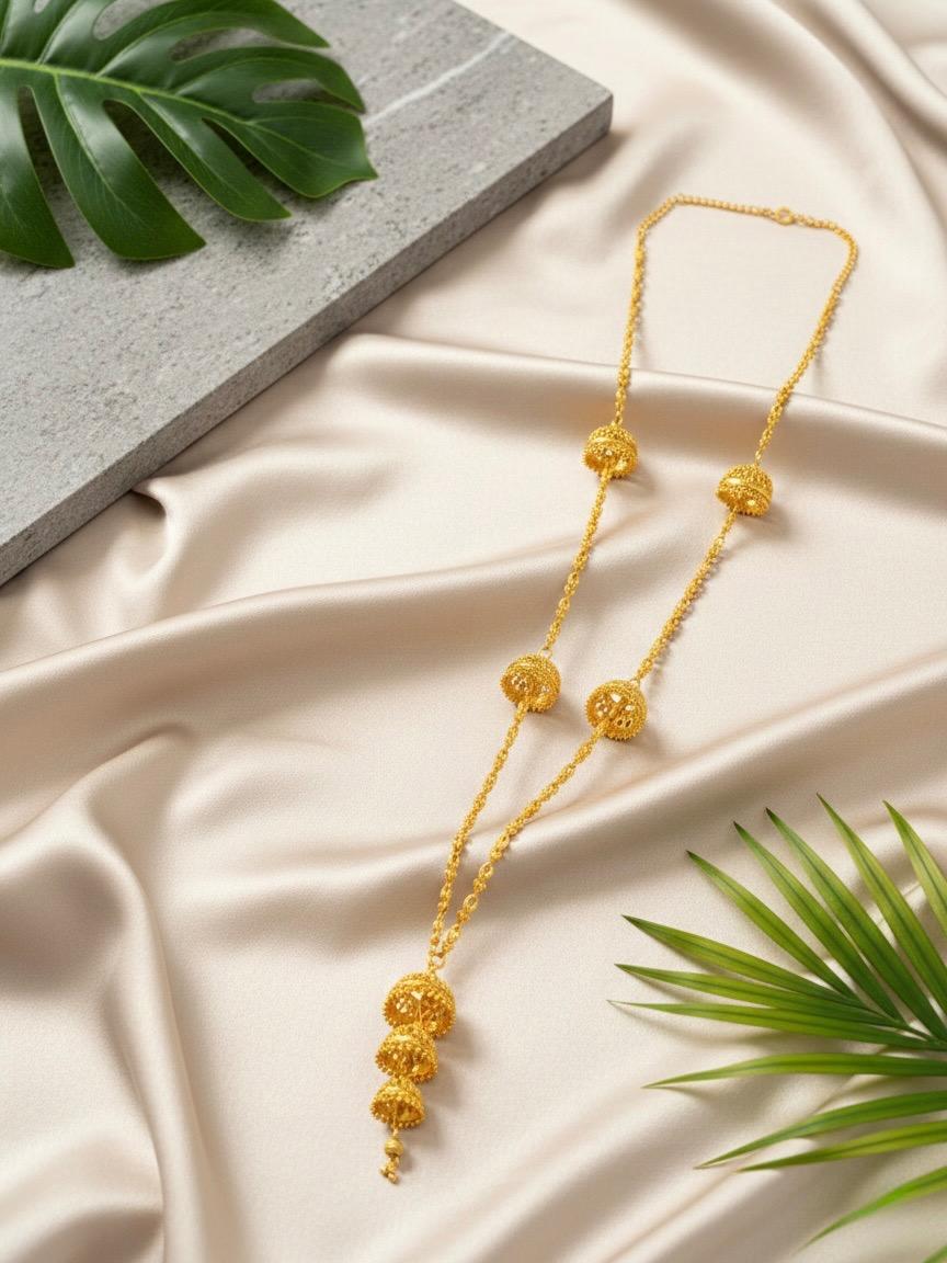 006 Gold Tone Long Mala Necklace | Elegant Beaded Design