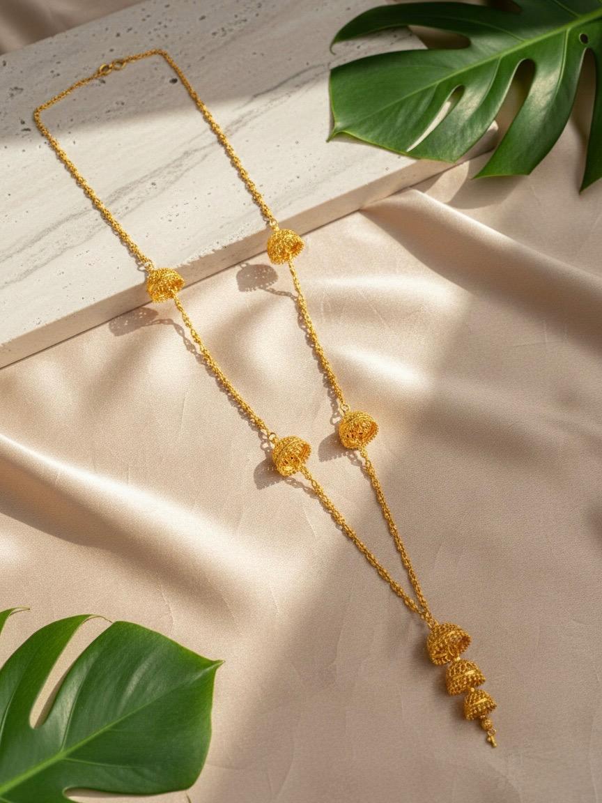 006 Gold Tone Long Mala Necklace | Elegant Beaded Design