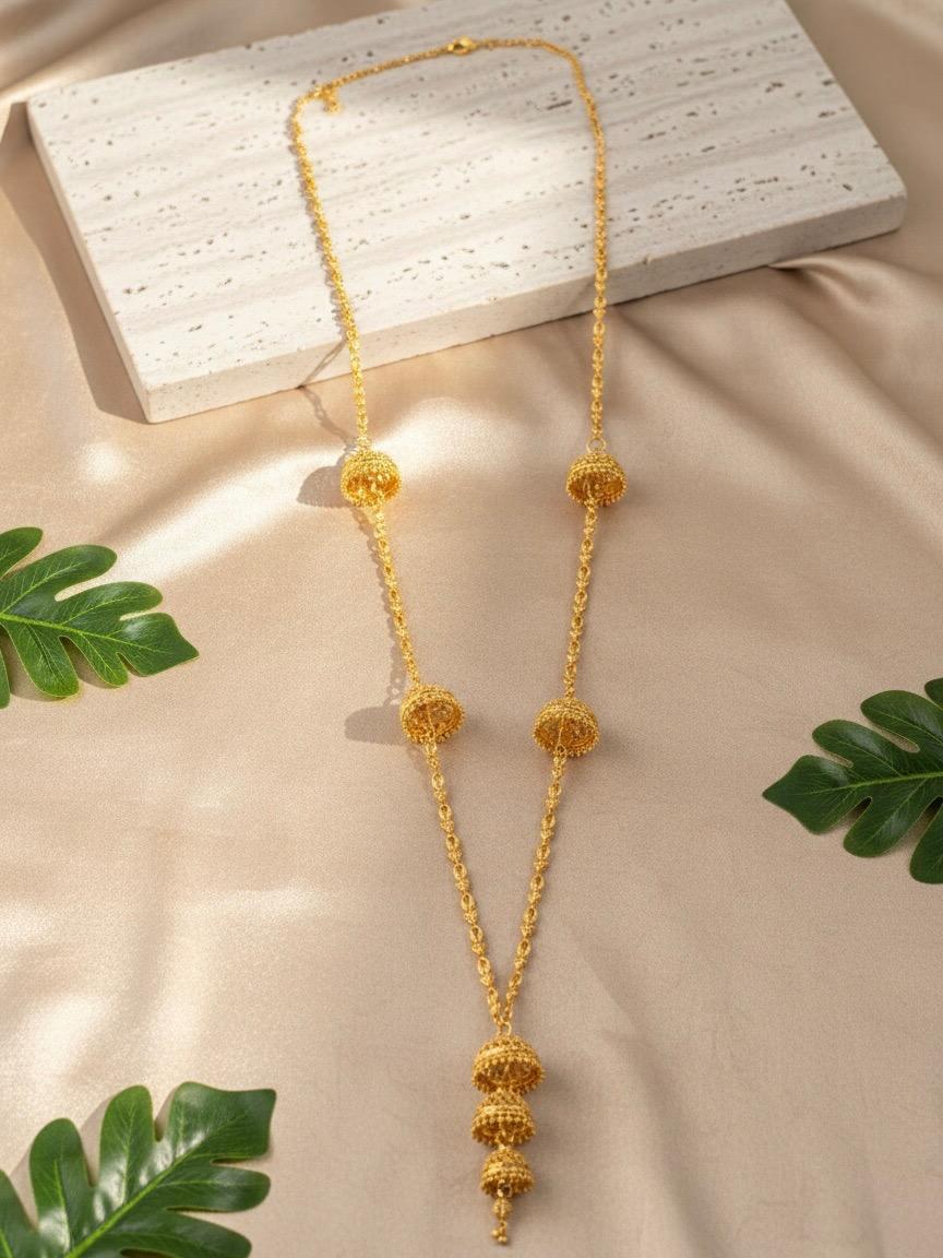 006 Gold Tone Long Mala Necklace | Elegant Beaded Design