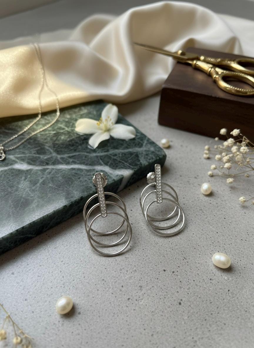 Handmade Modern Geometric 925 Silver Earrings