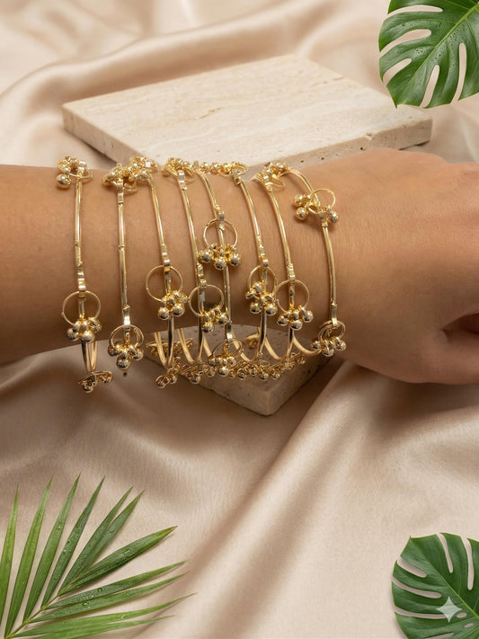 Gold Tone Kashmiri Bangles Set of 8 - Elegant Lightweight Bangle Set for Daily Wear Parties & Gifting - High-Quality Polished Bangles with Dangling Detailing