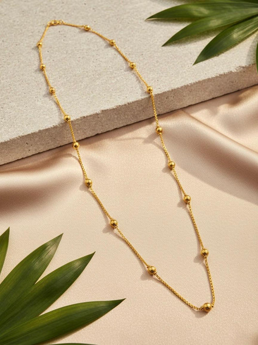 Gold Tone Long Mala Necklace | Waterproof | Micro Gold Polish | Daily Wear