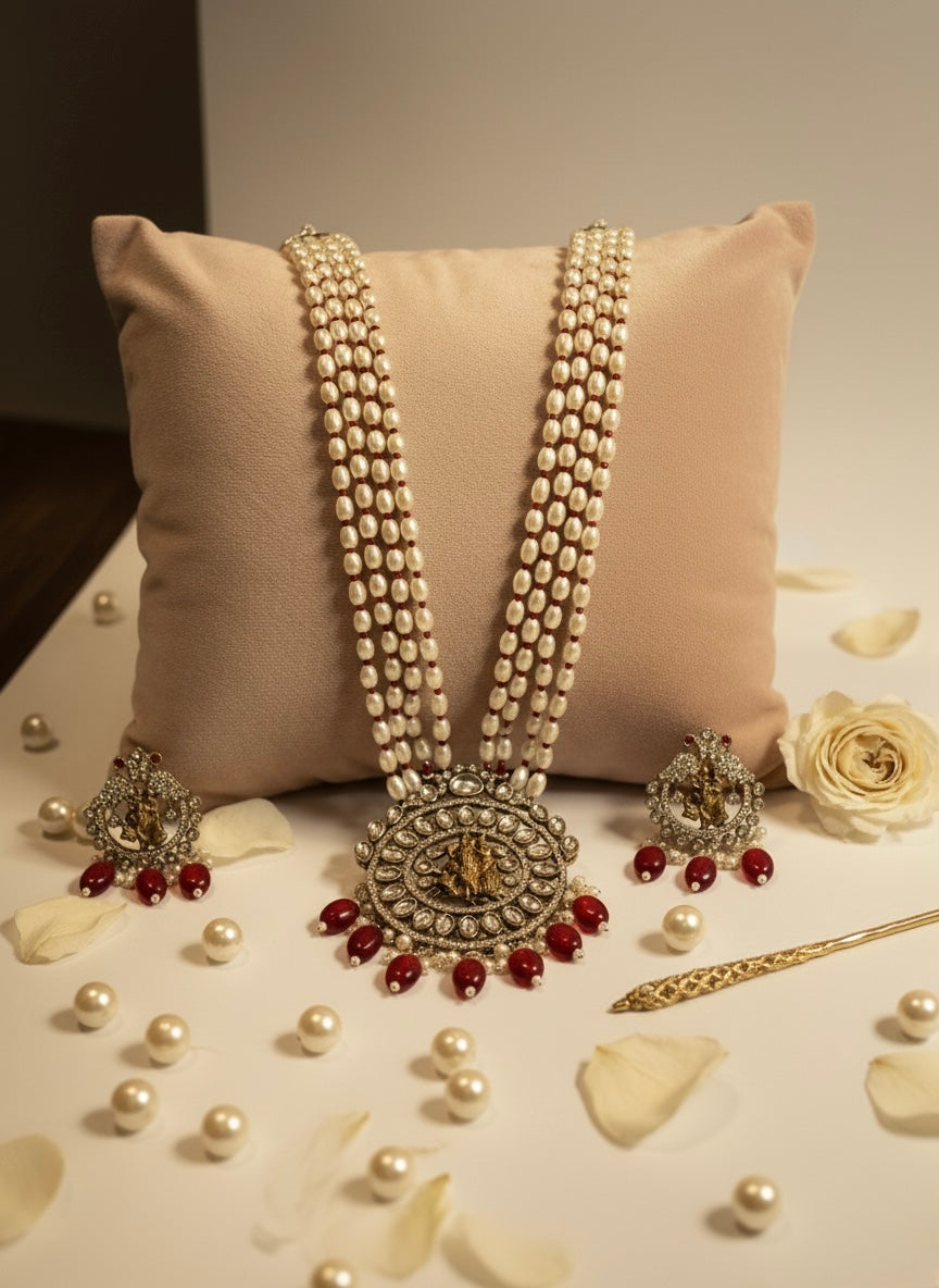 Royal Kundan Pearl Temple Jewellery Set