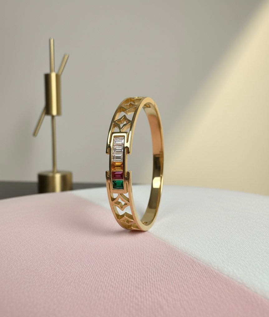 Gold-Plated Multicolour Gemstone Bangle Bracelet