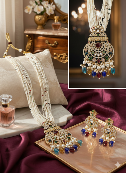 Royal Multicolor Kundan Pearl Necklace Set