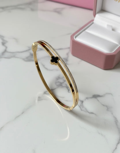 Black Clover Bangle Bracelet – Dual Band Gold Finish