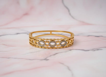 Gold Geometric Oval Crystal Bangle – Designer Style | Tarnish-Free | Premium Finish