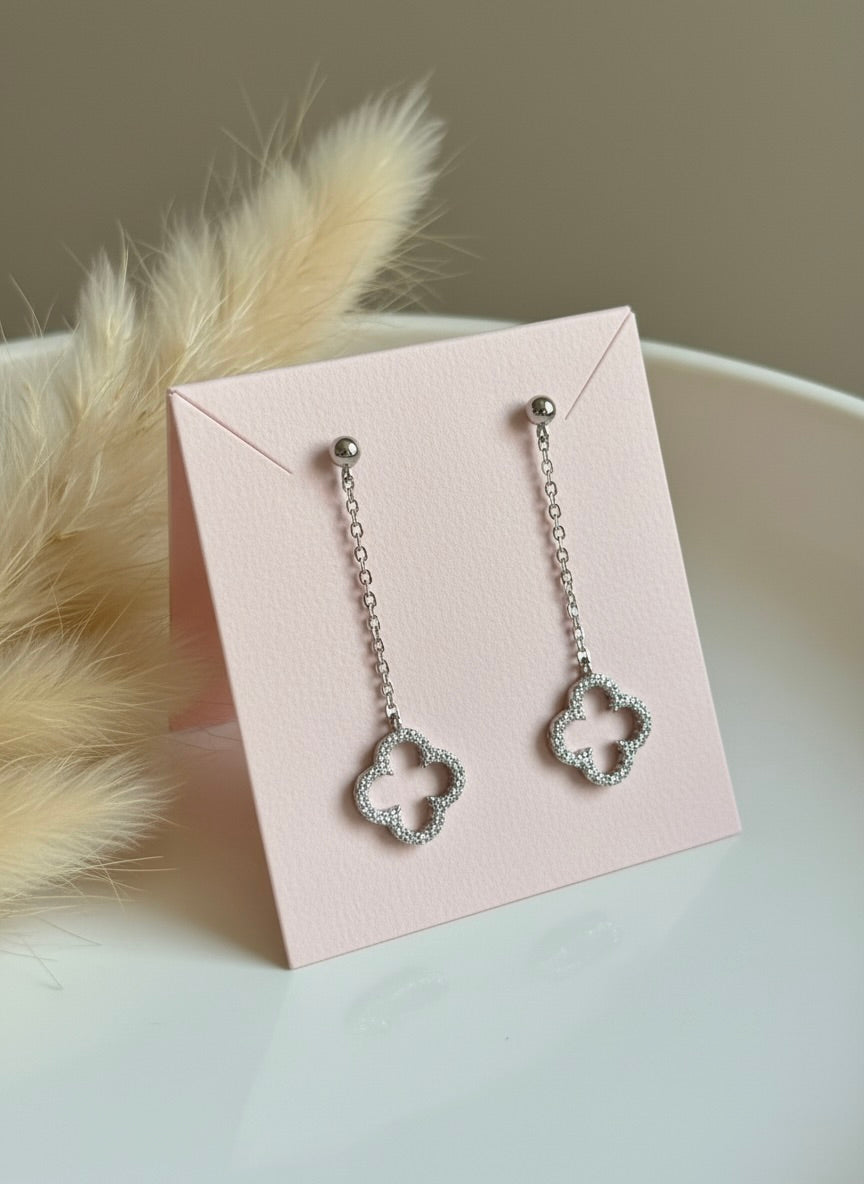 925 Sterling Silver Hallmarked Clover Drop Earrings – Zircon Detailing