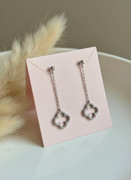 925 Sterling Silver Hallmarked Clover Drop Earrings – Zircon Detailing