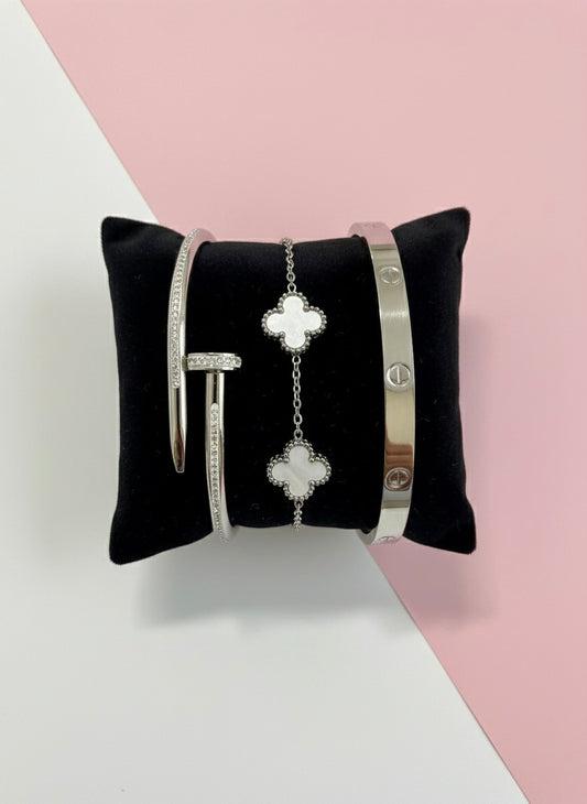 Luxury CZ Bracelet Set – Silver Finish