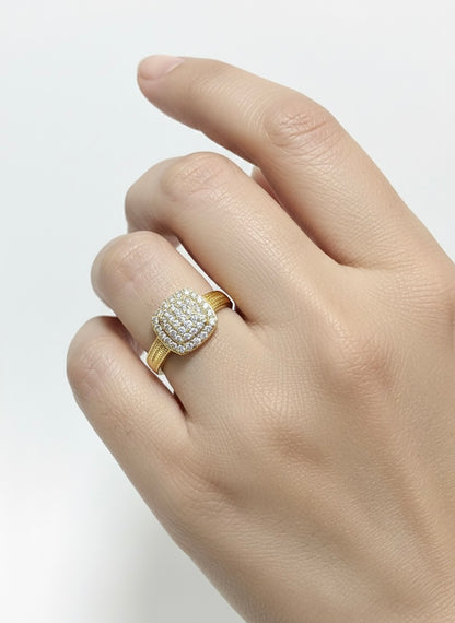 Adjustable Cushion-Cut Pavé CZ Ring – Gold Finish