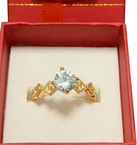 Adjustable Zig-Zag Solitaire CZ Ring – Gold Finish