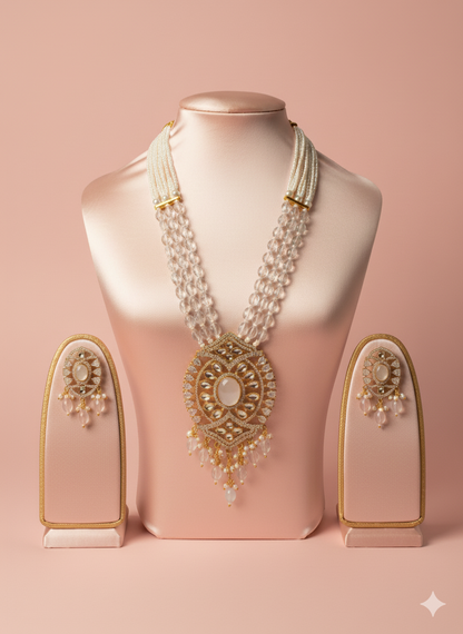 White Crystal Kundan Pearl Necklace Set