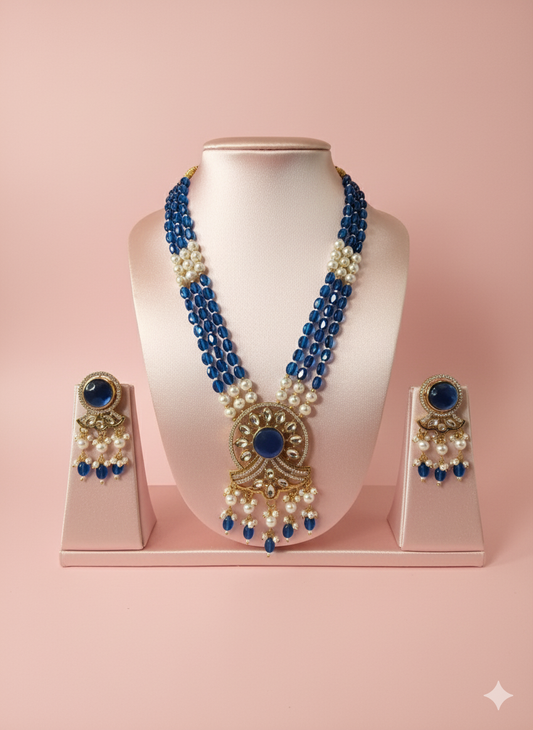 Royal Blue Kundan Pearl Necklace Set
