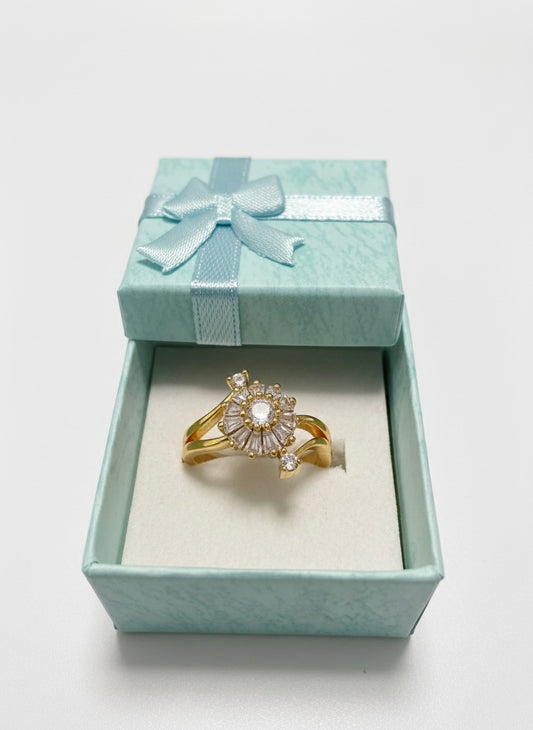 Adjustable Floral CZ Ring – Gold Finish