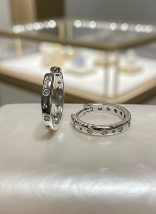 Silver Diamond-Effect Hoop Earrings