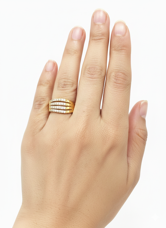 Adjustable Multi-Row CZ Band Ring – Gold Finish