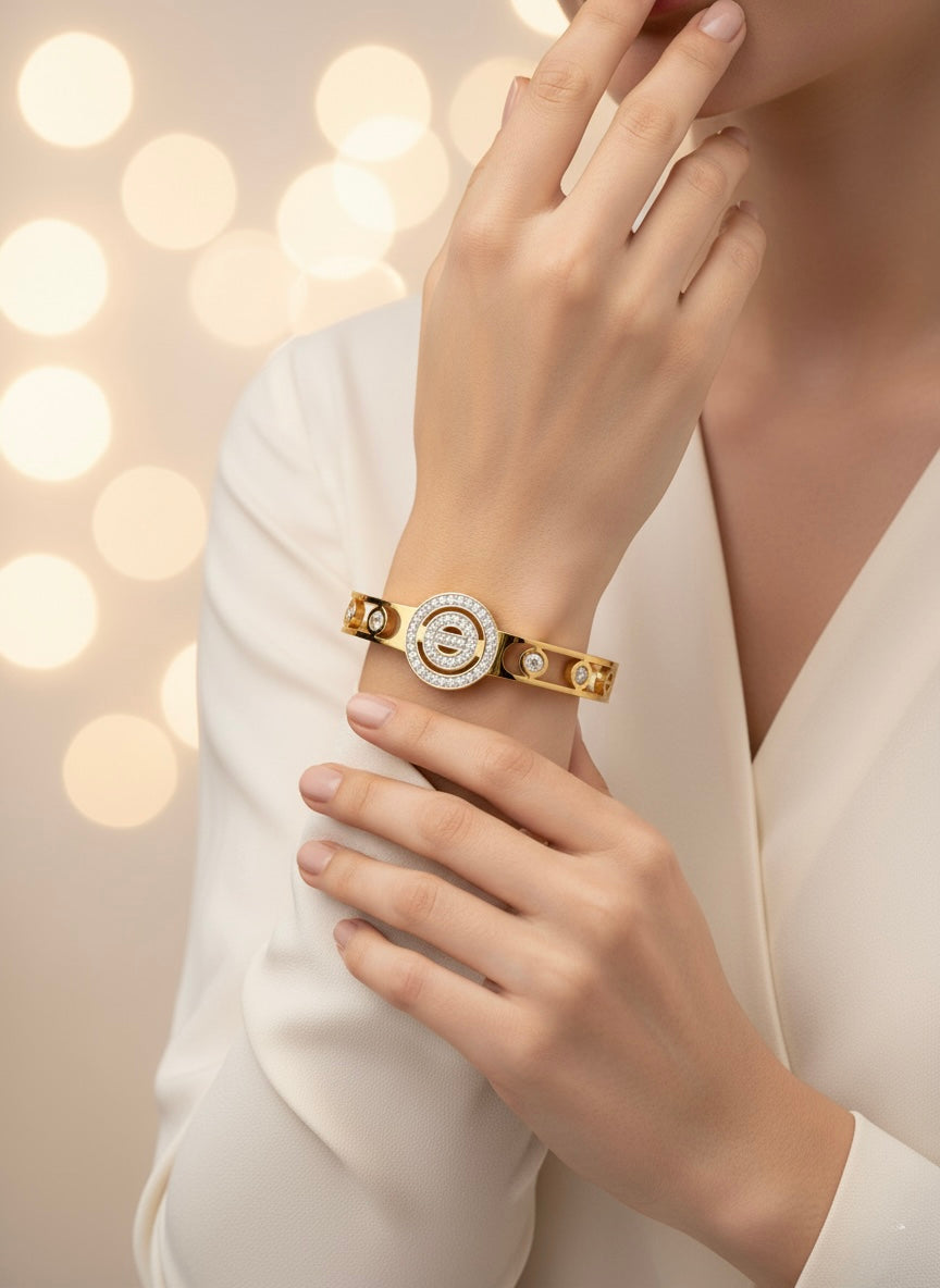 Crystal Circle Bangle Bracelet – Luxury Gold Finish