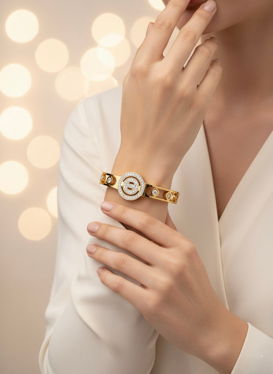 Crystal Circle Bangle Bracelet – Luxury Gold Finish