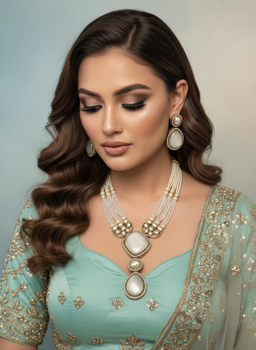 White Kundan Necklace and Earrings Jewellery Set