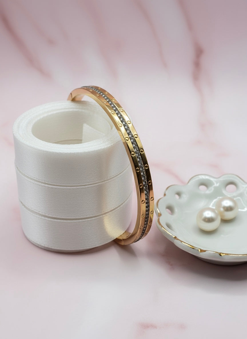 Gold Plated Dual Row Crystal Bangle Bracelet