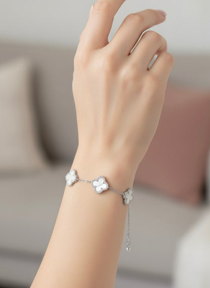 925 Sterling Silver Hallmarked Clover Bracelet with Mother of Pearl