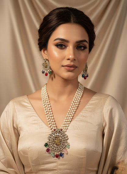 Divine Multicolour Pearl Temple Jewellery Set