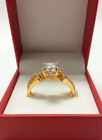 Adjustable Solitaire CZ Ring – Gold Finish