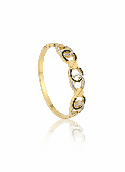 Elegant Gold Plated Black Enamel Designer Bangle Bracelet