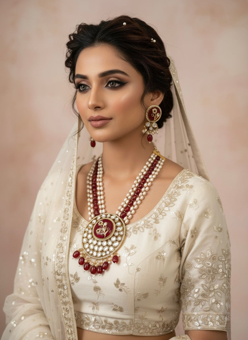 Royal Red Pearl & Kundan Bridal Jewellery Set