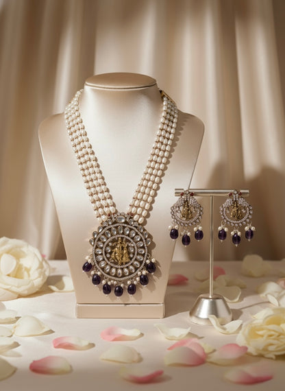 Majestic Pearl & Amethyst Temple Jewellery Set