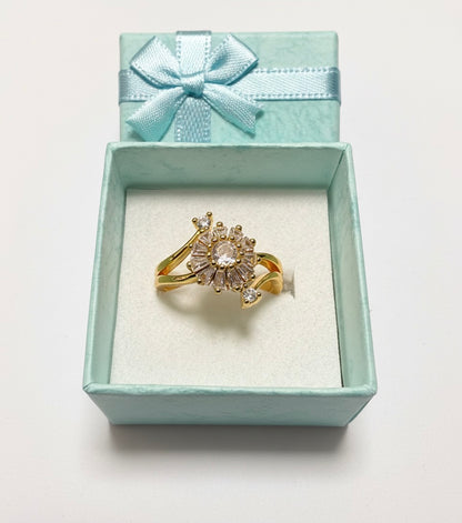 Adjustable Floral CZ Ring – Gold Finish