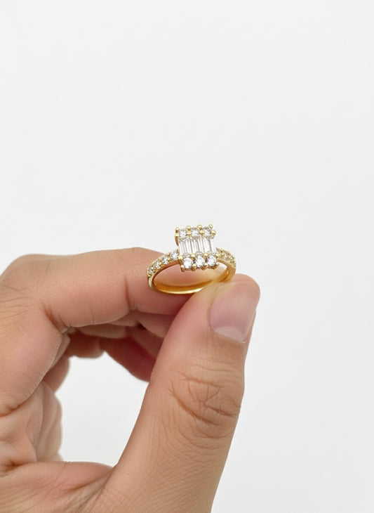 Adjustable Emerald-Cut CZ Halo Ring – Gold Finish